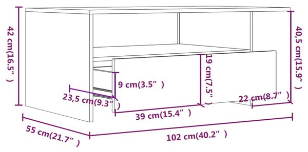 VidaXL Τραπεζάκι Σαλονιού Γκρι Σκυρ. 102x55x42 εκ. Επεξεργασμένο Ξύλο