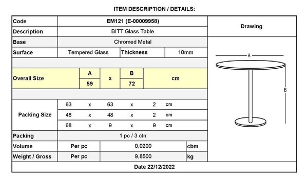 ΤΡΑΠΕΖΙ ΒΟΗΘΗΤΙΚΟ Bitt EM121 D. 60 H.65cm