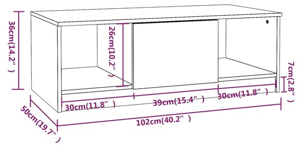 VidaXL Τραπεζάκι Σαλονιού Γυαλ. Λευκό 102x50x36 εκ. Επεξεργ. Ξύλο