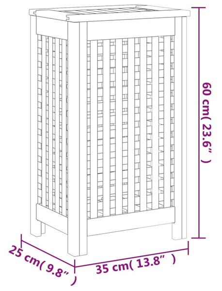 Καλάθι Άπλυτων 35 x 25 x 60 εκ. από Μασίφ Ξύλο Teak - Καφέ