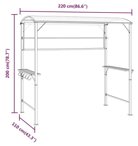 VidaXL Κιόσκι με Οροφή Ανθρακί 220x110x200 εκ