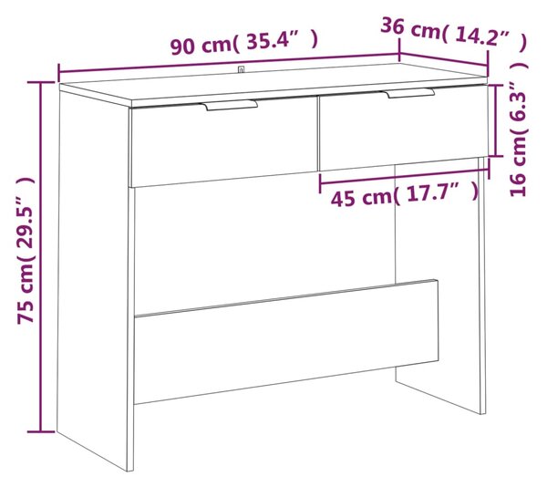 VidaXL Τραπέζι Κονσόλα Γκρι Sonoma 90x36x75 εκ. Επεξεργασμένο Ξύλο