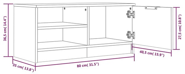 VidaXL Έπιπλο Τηλεόρασης Γυαλ. Λευκό 80x35x36,5 εκ. Επεξεργασμένο Ξύλο