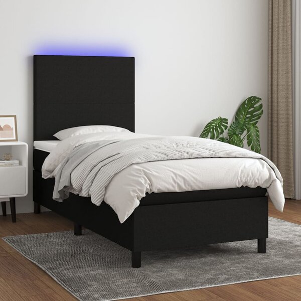 VidaXL Κρεβάτι Boxspring με Στρώμα & LED Μαύρο 80x200 εκ. Υφασμάτινο