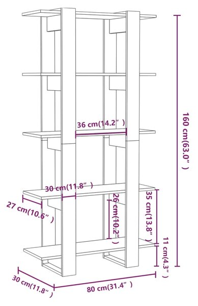VidaXL Βιβλιοθήκη/Διαχωρ. Χώρου Καπνιστή Δρυς 80x30x160 εκ. Επεξ. Ξύλο
