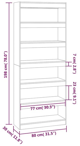 VidaXL Βιβλιοθήκη/Διαχωριστικό Χώρου Λευκό 80x30x198 εκ. Επεξ. Ξύλο