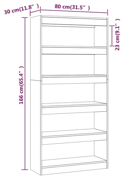 VidaXL Βιβλιοθήκη/Διαχωρ. Χώρου Γυαλ. Λευκό 80x30x166 εκ. Επεξ. Ξύλο