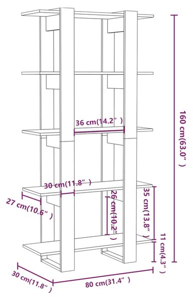 VidaXL Βιβλιοθήκη/Διαχωρ. Χώρου Μαύρο 80x30x160 εκ Επεξ. Ξύλο