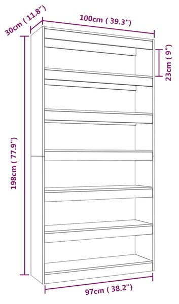 VidaXL Βιβλιοθήκη/Διαχωρ. Χώρου Καφέ Δρυς 100x30x198 εκ Επεξεργ. Ξύλο