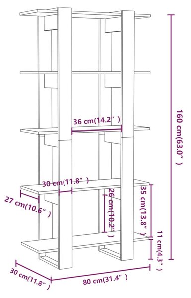 VidaXL Βιβλιοθήκη/Διαχωρ. Χώρου Sonoma Δρυς 80x30x160 εκ Επεξ. Ξύλο