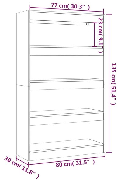 VidaXL Βιβλιοθήκη/Διαχωρ. Χώρου Γκρι Sonoma 80x30x135 εκ Επεξεργ. Ξύλο