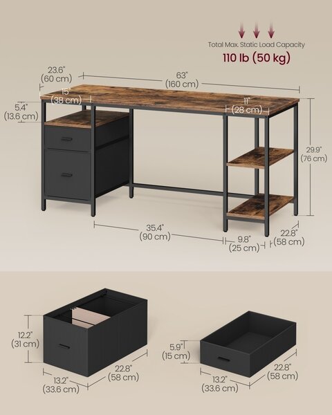 Γραφείο Vasagle Καφέ 160x60x76 cm