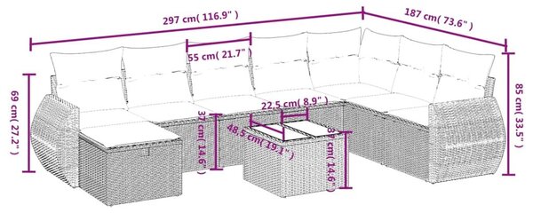 Σαλόνι Κήπου Σετ 9 Τεμαχίων Μαύρο από Συνθ. Ρατάν με Μαξιλάρια - Μαύρο