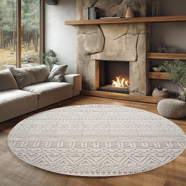 Στρογγυλό Χαλί Helix etno V3 Κρεμ 120x120 cm