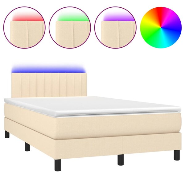 VidaXL Κρεβάτι Boxspring με Στρώμα & LED Κρεμ 120x200 εκ. Υφασμάτινο