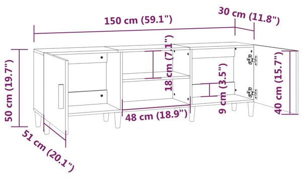 VidaXL Έπιπλο Τηλεόρασης Καφέ Δρυς 150x30x50 εκ. Επεξ. Ξύλο