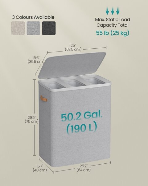 Καλάθι απλύτων Songmics Γκρι 64x40x75 cm