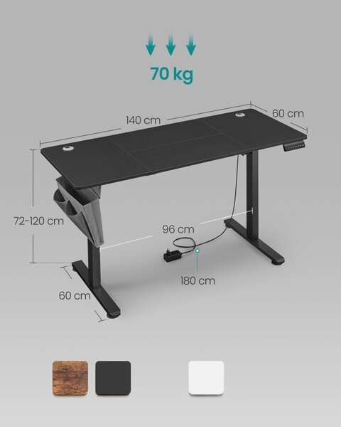 Ρυθμιζόμενο γραφείο Songmics Μαύρο 140x60x120 cm