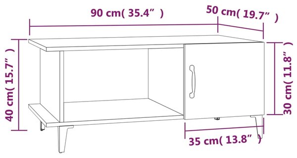 VidaXL Τραπεζάκι Σαλονιού Γυαλ. Λευκό 90x50x40 εκ. Επεξεργ. Ξύλο