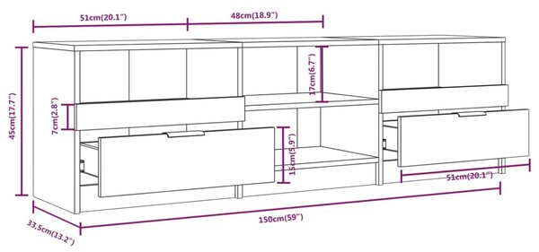 VidaXL Έπιπλο Τηλεόρασης Λευκό/Sonoma Δρυς 150x33,5x45 εκ. Επεξ. Ξύλο