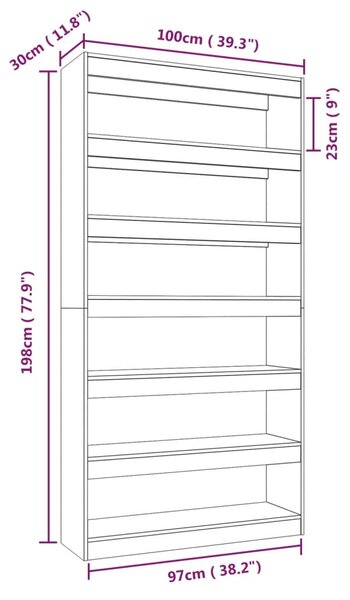 VidaXL Βιβλιοθήκη/Διαχωρ. Χώρου Γκρι Σκυρ. 100x30x198 εκ Επεξεργ. Ξύλο