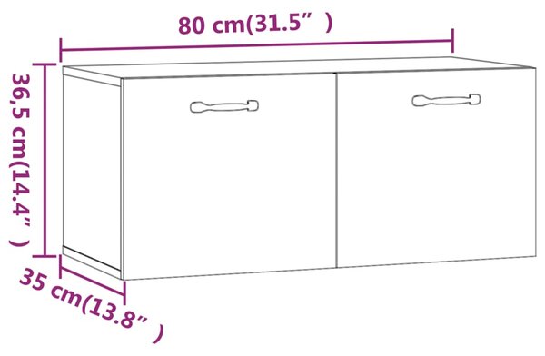 VidaXL Ντουλάπι Τοίχου Μαύρο 80 x 36,5 x 35 εκ. από Επεξεργασμένο Ξύλο