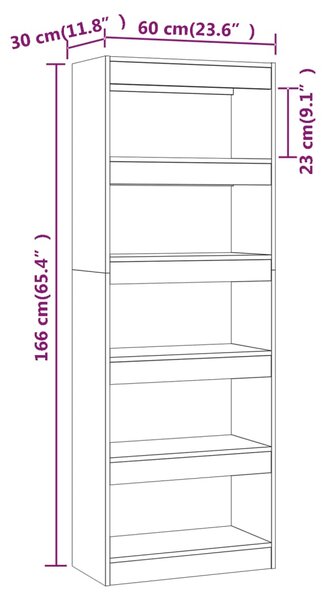 VidaXL Βιβλιοθήκη/Διαχωρ. Χώρου Καπνιστή Δρυς 60x30x166 εκ. Επεξ. Ξύλο