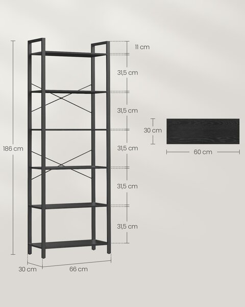 Βιβλιοθήκη Vasagle Μαύρο 66x30x186 cm