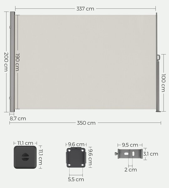 Πλευρική τέντα Songmics Ασημί 200x350 cm