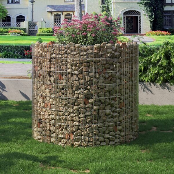 Στρογγυλή υπερυψωμένη γλάστρα gabion Songmics Ασημί 90x70x80 cm