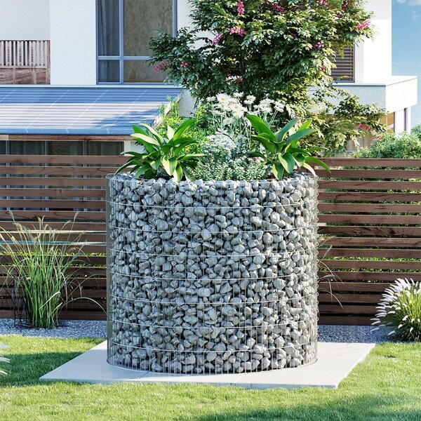 Στρογγυλή υπερυψωμένη γλάστρα gabion Songmics Ασημί 90x70x80 cm