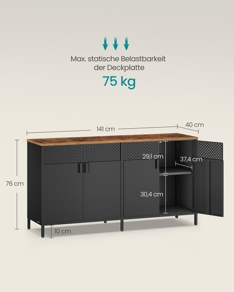 Μεταλλικό έπιπλο τηλεόρασης Bravon, Songmics, Μαύρο, 141x40x76 cm