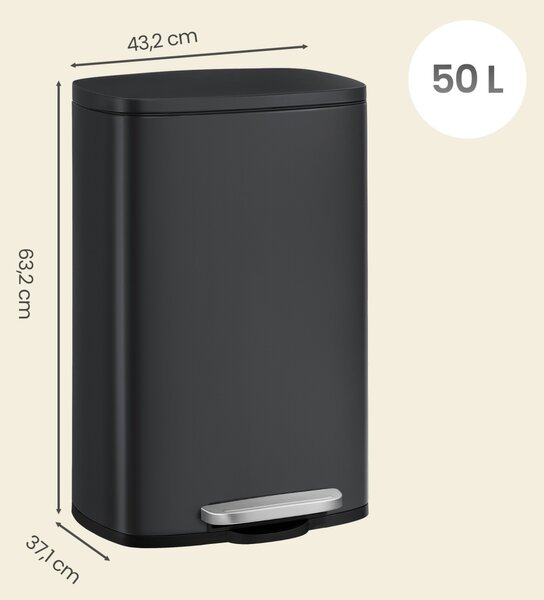 Κάδος απορριμμάτων με πεντάλ Plushic, Songmics, Μαύρος, 42.5x31.8x65.7 cm