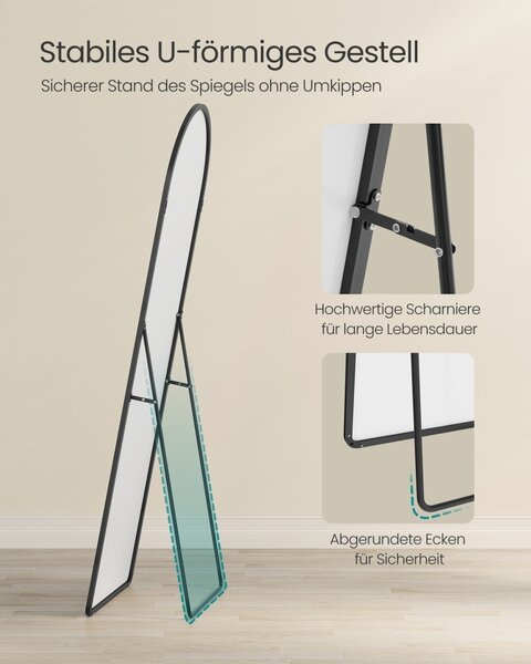 Επιδαπέδιος καθρέφτης Aileas, Songmics, Μαύρος, 160x50x1.3 cm