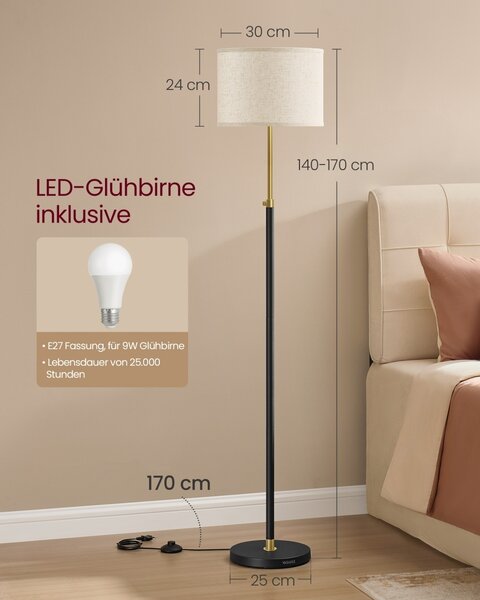 Φωτιστικό δαπέδου LED Lusia, Vasagle, Μαύρο, 30x30x171 cm