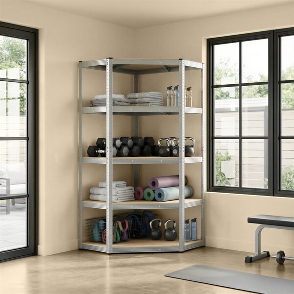 Μεταλλική γωνιακή ραφιέρα Cozory, Songmics, Μπεζ, 90x90x180 cm