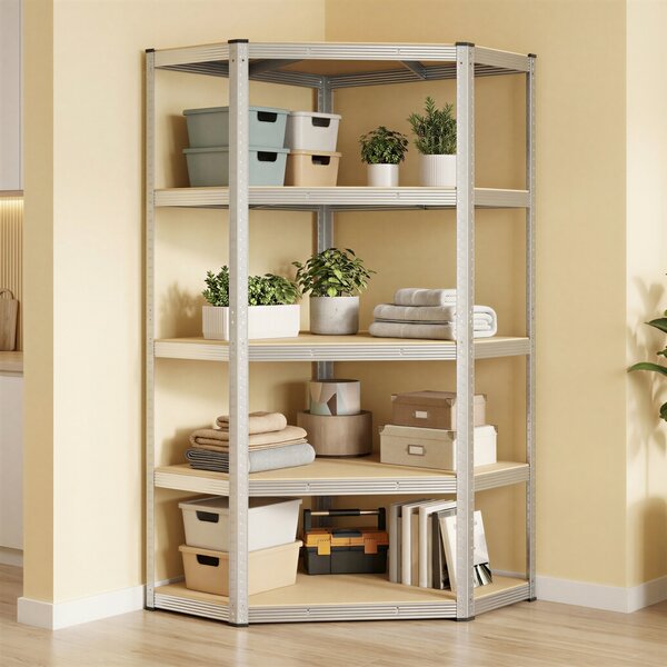 Μεταλλική γωνιακή ραφιέρα Cozory, Songmics, Μπεζ, 90x90x180 cm