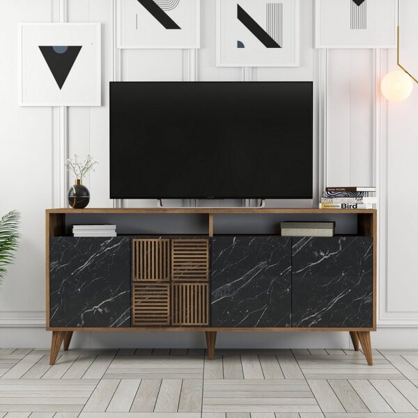 Κονσόλα Milan 160 - Walnut, Μαύρο Marble