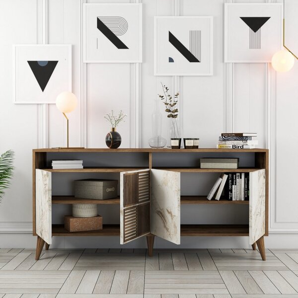 Κονσόλα Milan 160 - Walnut, Λευκό Marble