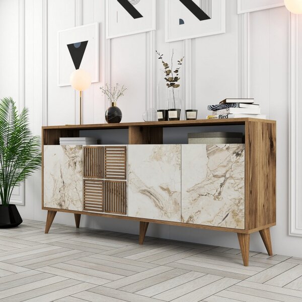 Κονσόλα Milan 160 - Walnut, Λευκό Marble