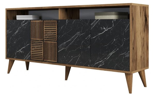 Κονσόλα Milan 160 - Walnut, Μαύρο Marble