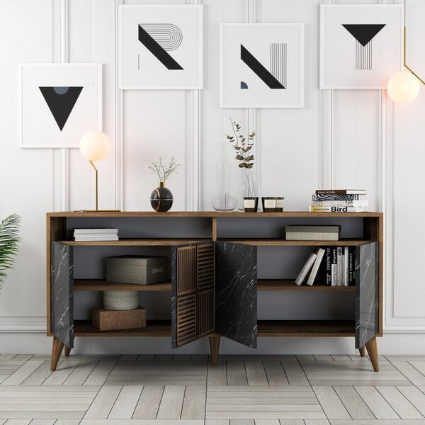 Κονσόλα Milan 160 - Walnut, Μαύρο Marble