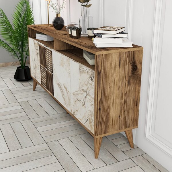Κονσόλα Milan 160 - Walnut, Λευκό Marble