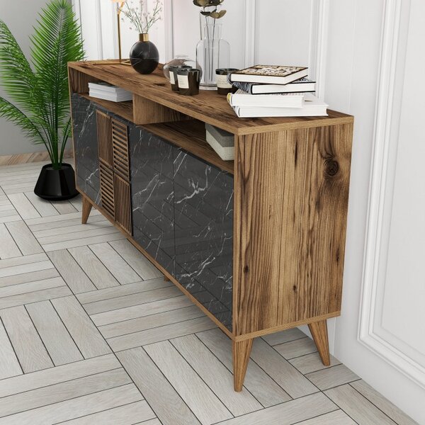 Κονσόλα Milan 160 - Walnut, Μαύρο Marble
