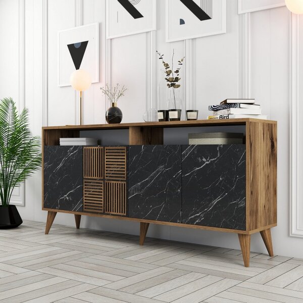 Κονσόλα Milan 160 - Walnut, Μαύρο Marble