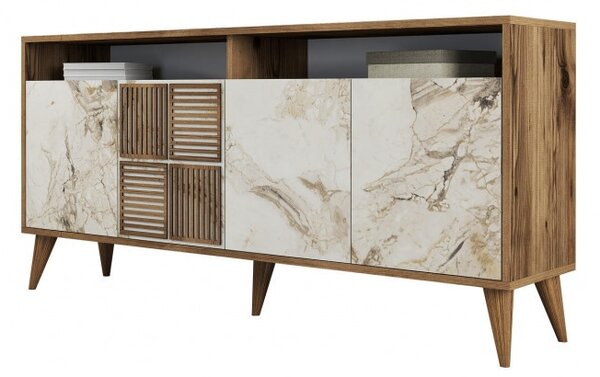 Κονσόλα Milan 160 - Walnut, Λευκό Marble