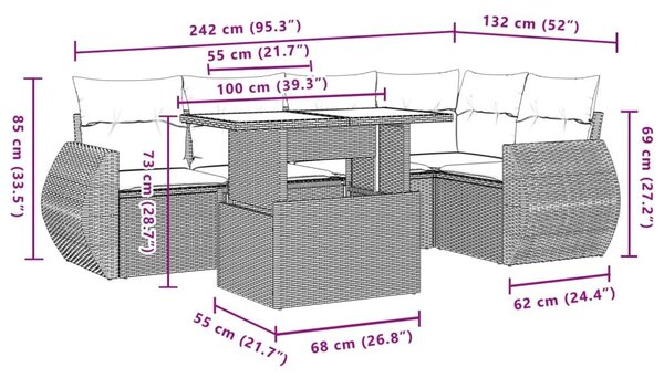 Σετ Καναπέ Κήπου 6 τεμ. Μπεζ Συνθετικό Ρατάν με Μαξιλάρια - Μπεζ