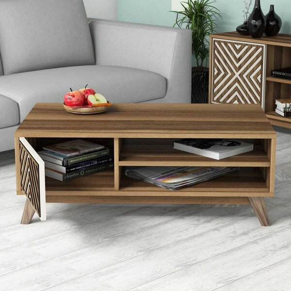 Τραπεζάκι σαλονιού İnci - Walnut, Κρεμ
