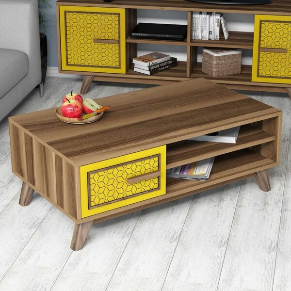Τραπεζάκι σαλονιού Ayla - Walnut, Yellow