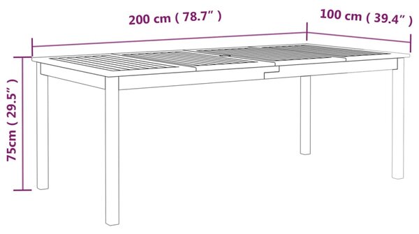 VidaXL Τραπέζι Κήπου Γκρι 200 x 100 x 75 εκ. από Μασίφ Ξύλο Ακακίας